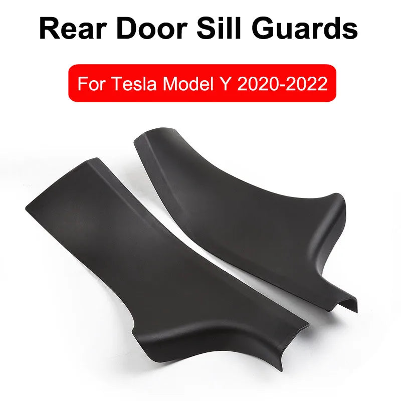 2pcs Rear Door Sill Guards For Tesla Model Y ABS Inner Protector Plate Cover Trim Car Anti-Dirty Bumper Welcome Pedal Kick Pad