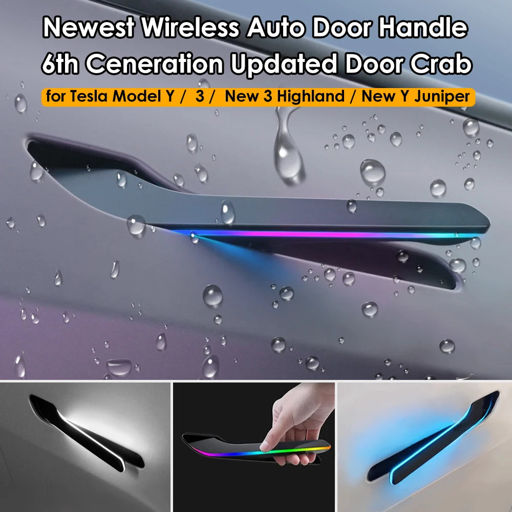 2025 Update 6th Gen Wireless Auto Presenting Door Handle for Tesla Model Y / 3 / 3 Highland / Y Juniper Colorful / One LED Light