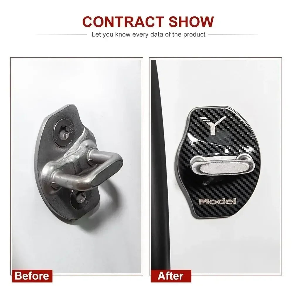 Car Door Lock Buckle Cover Door Lock For Tesla Model Y Carbon Fiber Metal  Sticker Protector Accessories Decoration