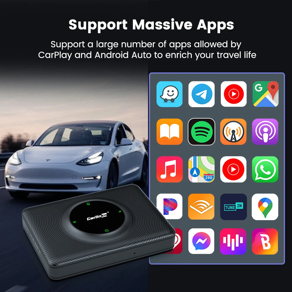 CarlinKit Wireless Android Auto & CarPlay USB Adapter For Tesla Car Model 3 Model Y Model X/S Online Upgrade Waze Spotify Ai Box