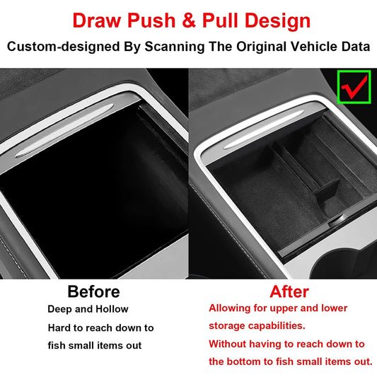 YZ For Tesla Model 3 Model Y 2021-2023  Center Console Organizer Car Tesla Car Armrest Hidden Storage Box Interior Accessories