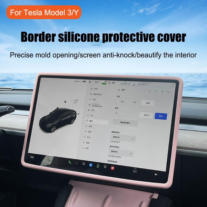 For Tesla Model 3 Y Silicone Protective Frame Edge Cover Central Control Car Accessories Navigation Screen Protector Pink White