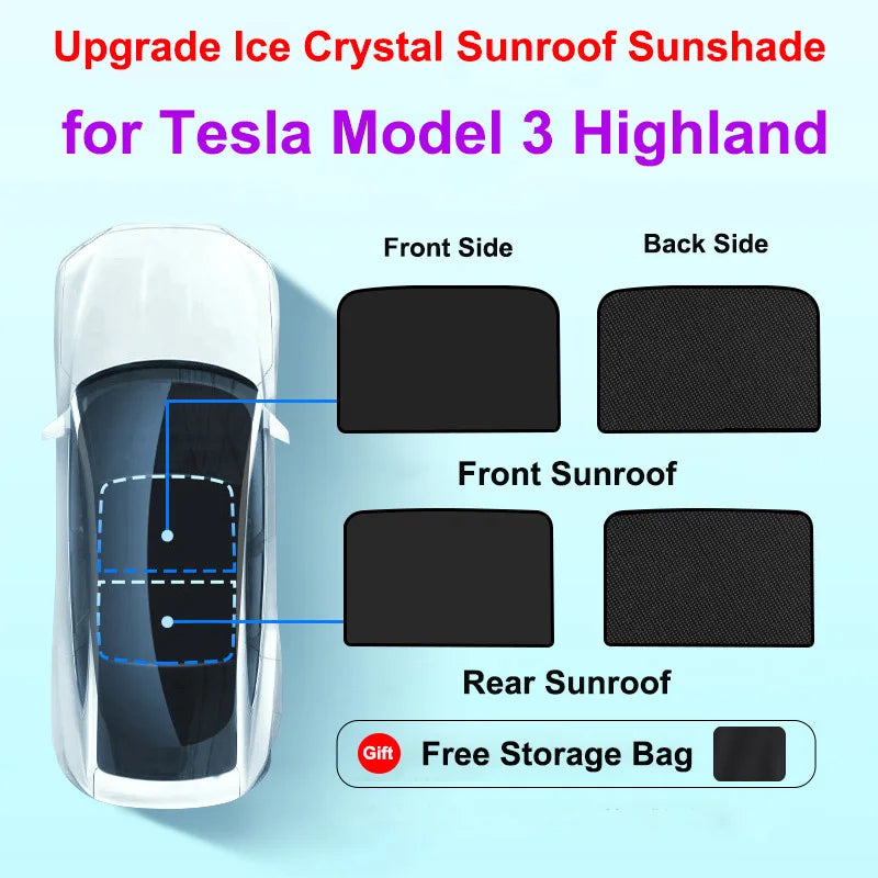 Sun Shades For Tesla Model Y Juniper 2025 LAUNCH Model 3+ Highland 2024 Ice Cloth Buckle Sun Glass Front Rear Sunroof Skylight