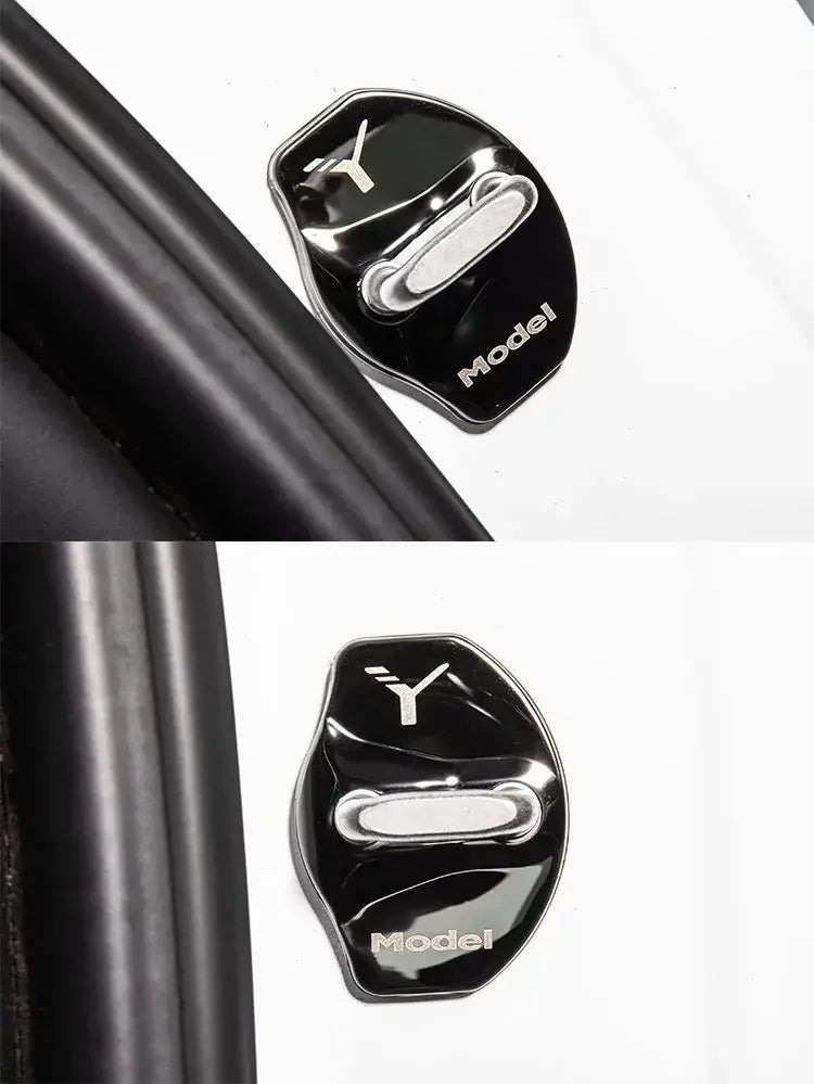 Car Door Lock Buckle Cover Door Lock For Tesla Model Y Carbon Fiber Metal  Sticker Protector Accessories Decoration