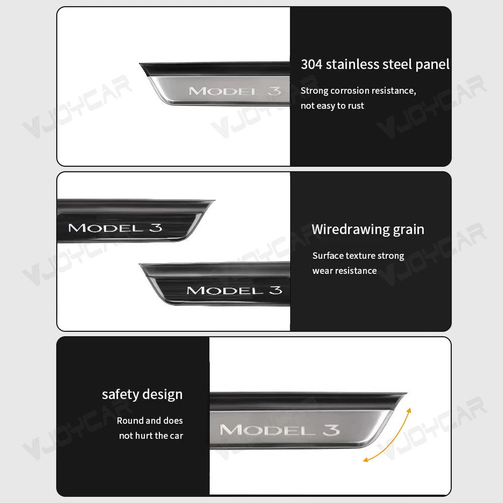New Welcome Door Sill Protector for Model 3 Highland 4pcs Wireless LED Magnetic Illuminated Pedal Kits For Tesla Car Accessories
