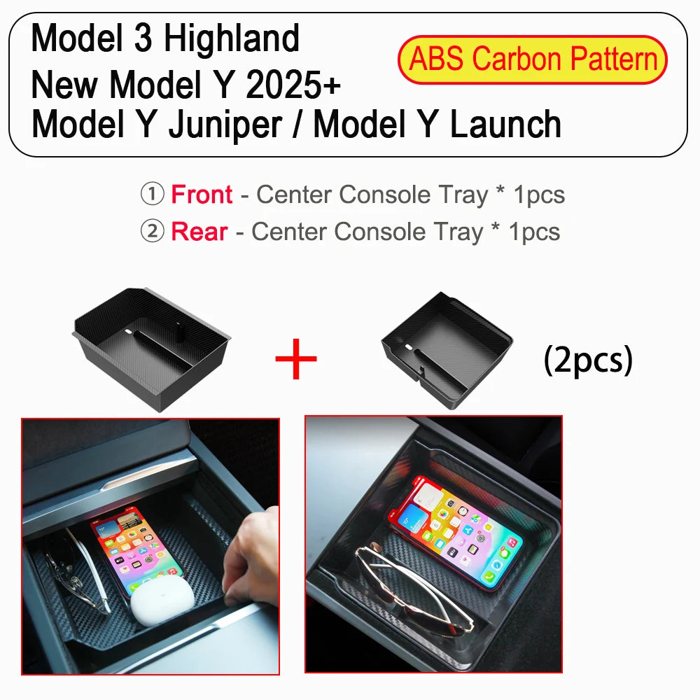 Center Console Trays for Tesla Model Y Juniper 2025 Launch Model 3 Highland Organizer Accessories Armrest Storage Box Cup Holder