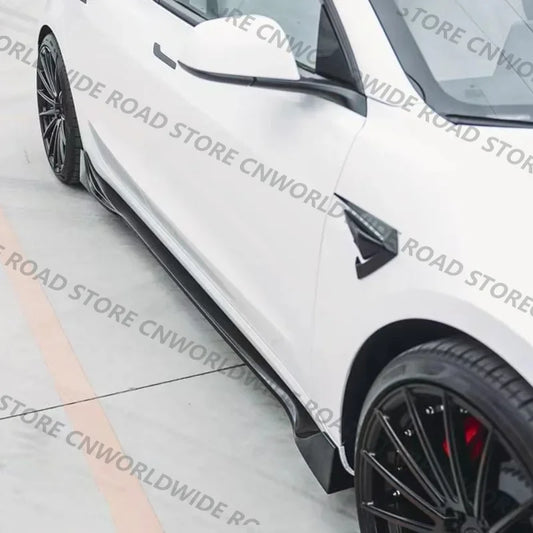 For Tesla Model 3 Y Highland 2017-2024 Side Skirts Body Kits Carbon Fiber Pattern Black ABS Fast Tunning For Tesla Accessories