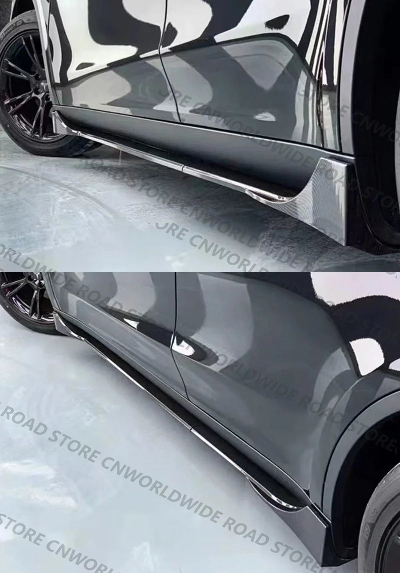 For Tesla Model 3 Y Highland 2017-2024 Side Skirts Body Kits Carbon Fiber Pattern Black ABS Fast Tunning For Tesla Accessories