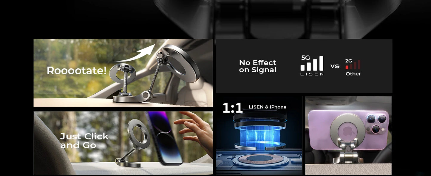 1080 Magsafe Car Phone Holder For iPhone 14 15 For Android In Car Accesiories Mobile Cellphone Holders Support For Tesla Mount