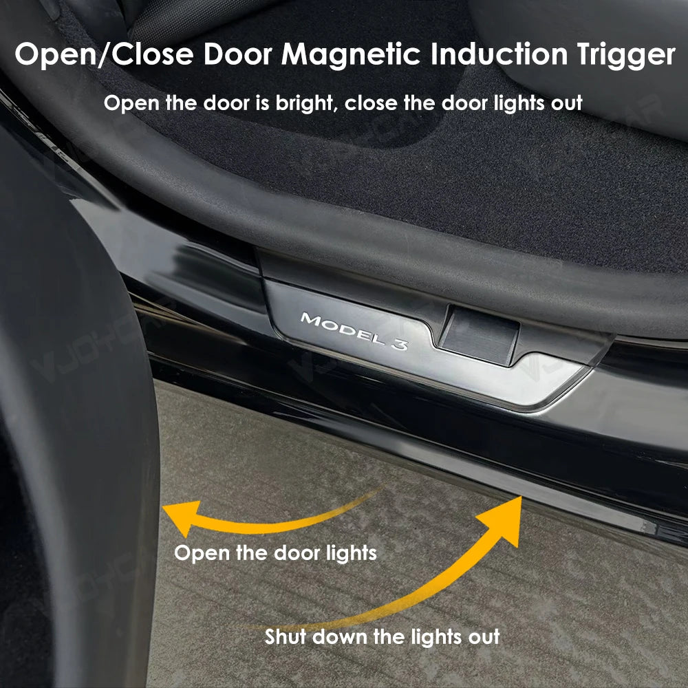 New Welcome Door Sill Protector for Model 3 Highland 4pcs Wireless LED Magnetic Illuminated Pedal Kits For Tesla Car Accessories