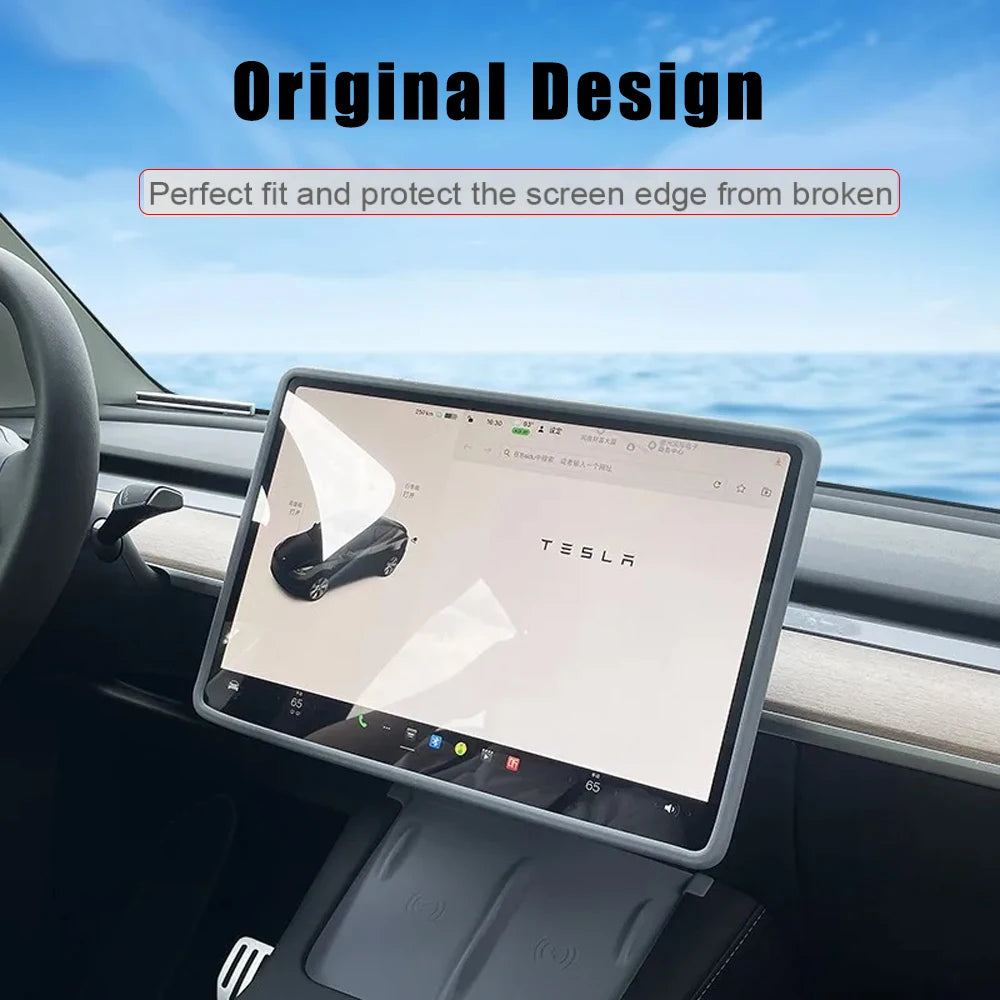 Silicone Screen Protective Frame For Tesla Model 3 Y Edge Cover Central Control Navigation Screen Protector Trim Car Accessories