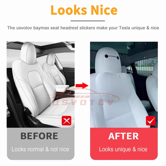 4pcs Baymax Seat Headrest Stickers For Tesla Model 3 Y S X 2025 2024 - 2017 Eyes Decal Christmas Gifts Car Interior Accessories