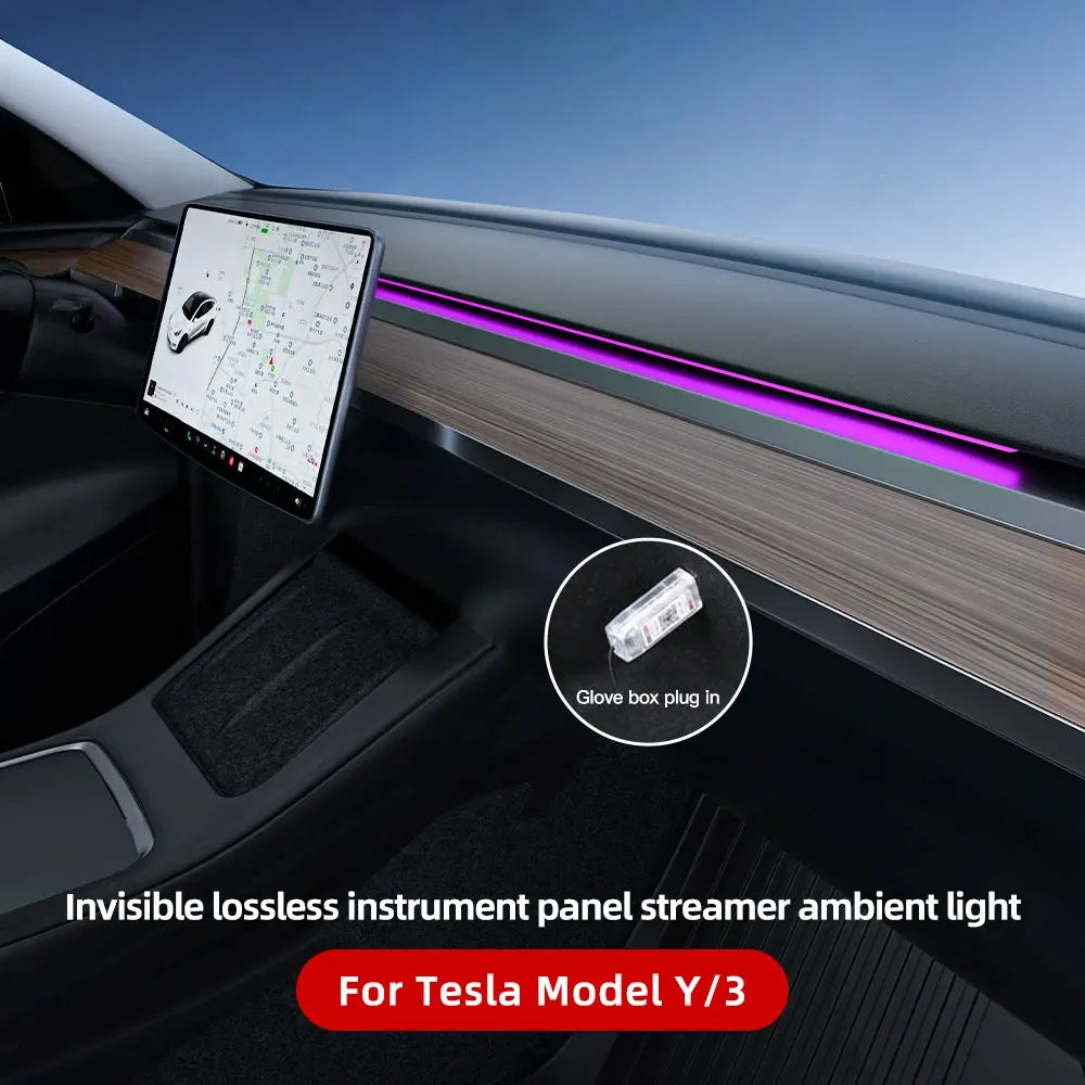 For Tesla Model Y/3 2021-2023 Center Console Dashboard Ambient Lights LED Strips Neon Lighting Center Tesla Accessories