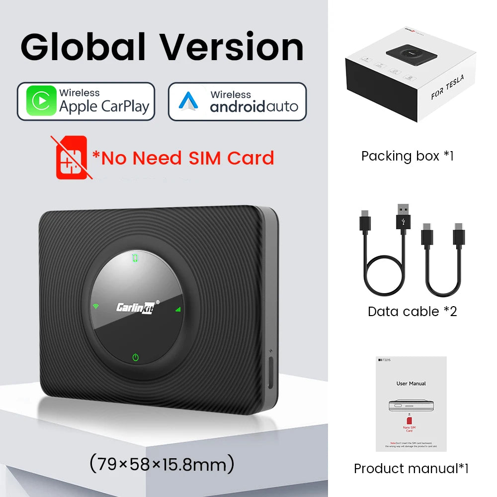 T2C Carlinkit Wireless CarPlay Adapter For Tesla Car Play Wireless Dongle for Model 3 Model Y S X Waze Spotify Android Auto