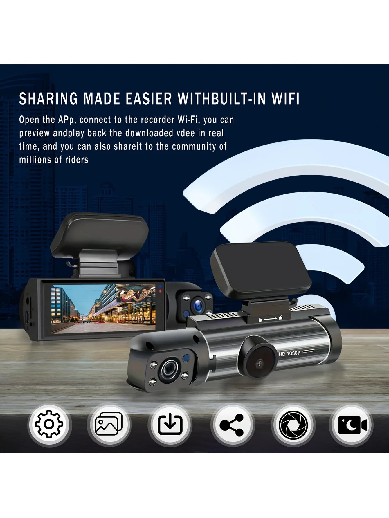 Dash Cam for Cars Dual Camera Front 1080P and Inside 720P with IR Night Vision, Loop Recording, and Wide Angle Lens