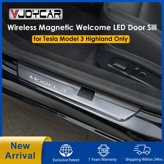 New Welcome Door Sill Protector for Model 3 Highland 4pcs Wireless LED Magnetic Illuminated Pedal Kits For Tesla Car Accessories