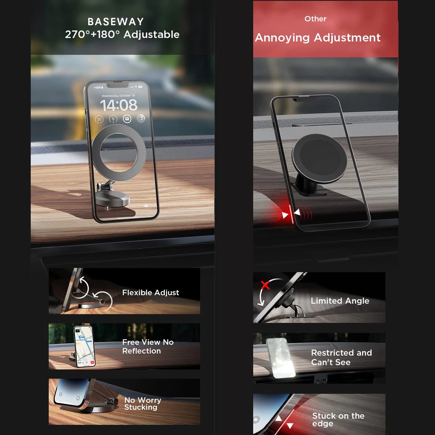 1080 Magsafe Car Phone Holder For iPhone 14 15 For Android In Car Accesiories Mobile Cellphone Holders Support For Tesla Mount