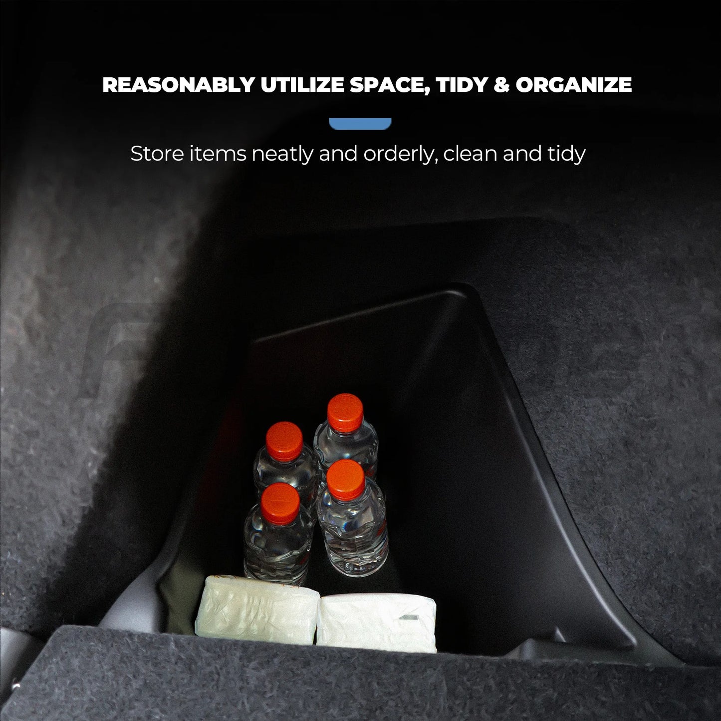 Futhope Car Trunk Side Storage Box For Tesla Model Y New juniper Flocking Cover Mat Partition Board Stowing Space Decoration