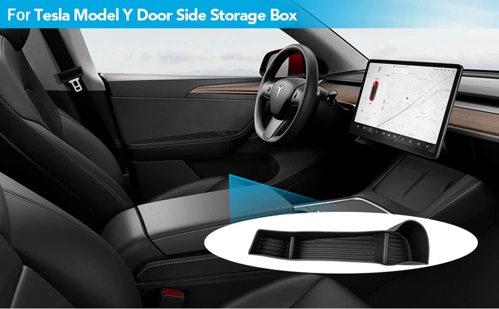 Door Side Storage Box Front Rear Door Handle Armrest Tray Organizer for Tesla Model Y Juniper 2020 - 2025 Model 3 Highland