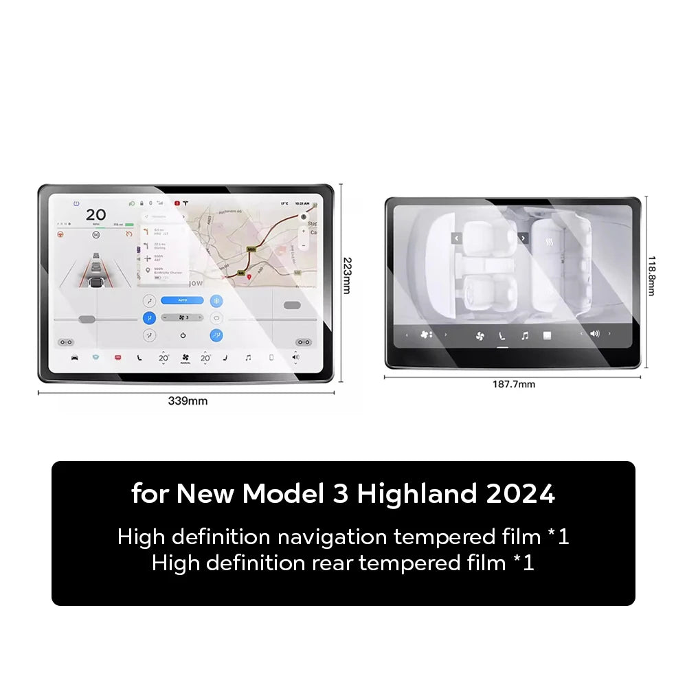 Tempered Glass Film Protector for New Tesla Model Y Juniper 2025 Launch Model 3 Highland 2024 Front and Rear Screen Protective