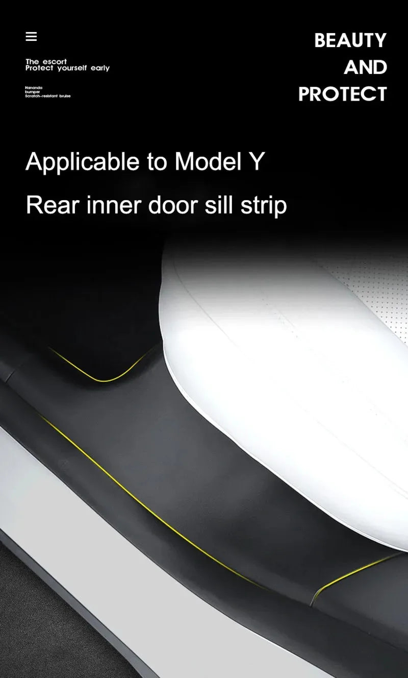 2pcs Rear Door Sill Guards For Tesla Model Y ABS Inner Protector Plate Cover Trim Car Anti-Dirty Bumper Welcome Pedal Kick Pad