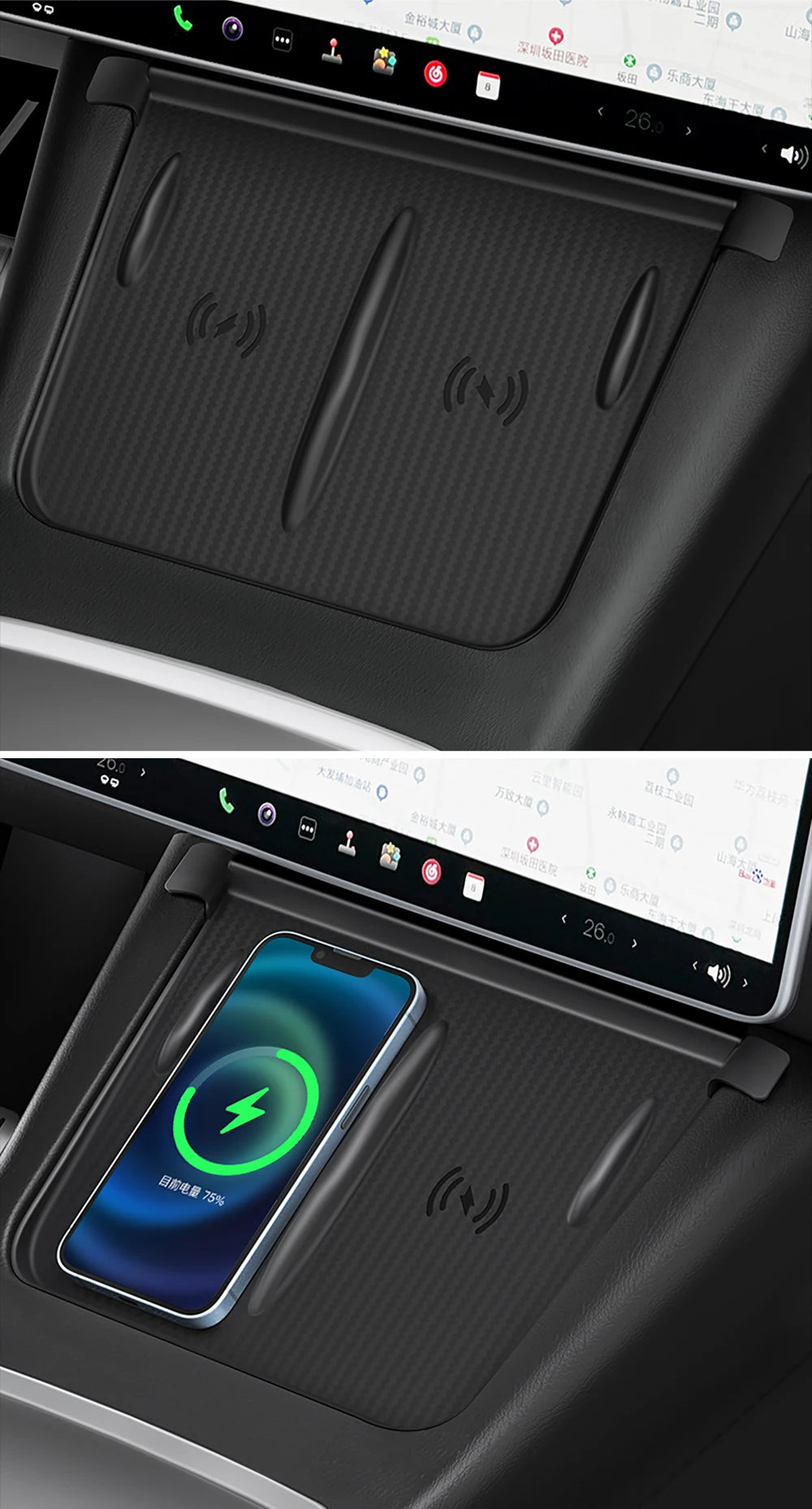 YZ For Tesla Model 3 Y Highland Juniper 2021-2025 Silicone Anti-skid Pad For Tesla Car Phone Wireless Charging Pad Accessories