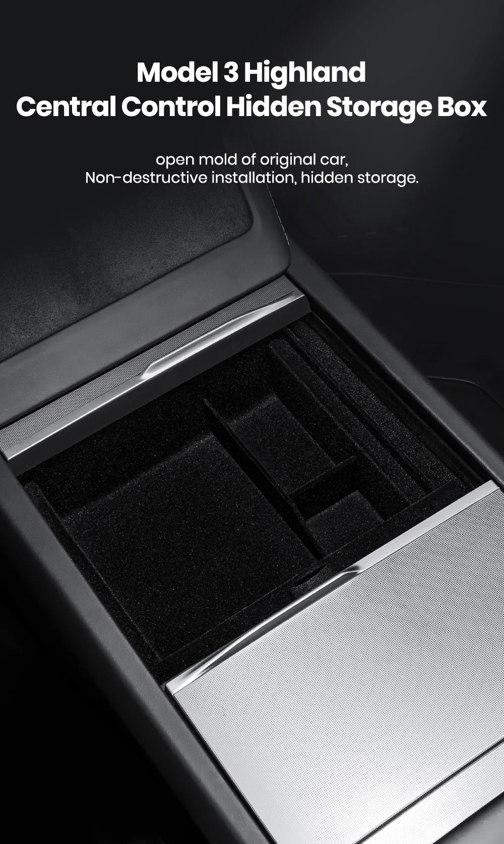 For Tesla Model 3 Highland 2025 Model Y 2021-2025 Center Armrest Hidden Storage Box Cup Holder Console Organizer Box Accessories