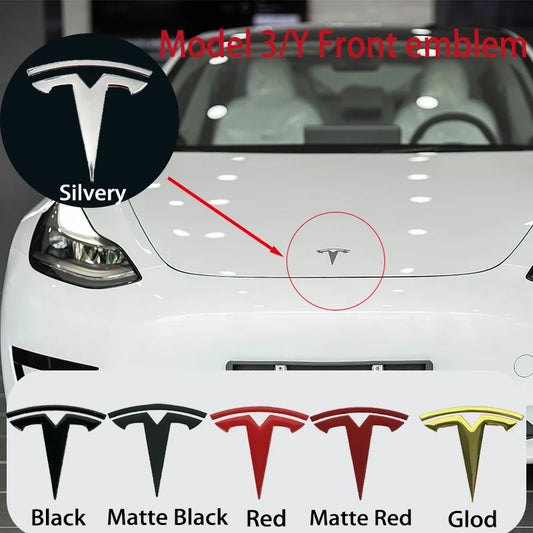 Tesla Car Front Emblem Rear Trunk Emblem Sticke for Model 3 Mode Y metal logo replacement rear and rear logos blackening