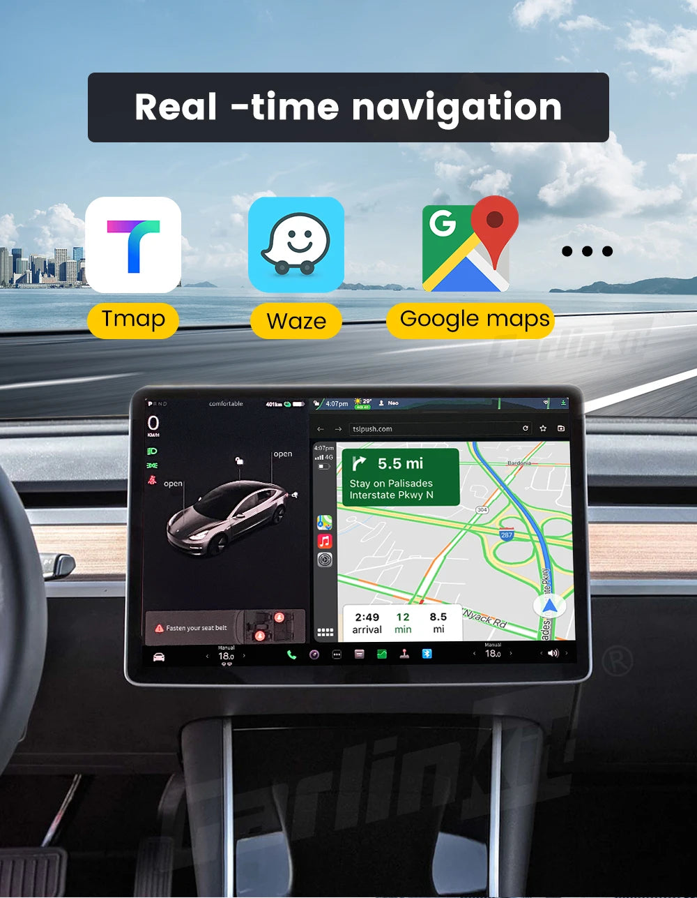 T2C Carlinkit Wireless CarPlay Adapter For Tesla Car Play Wireless Dongle for Model 3 Model Y S X Waze Spotify Android Auto