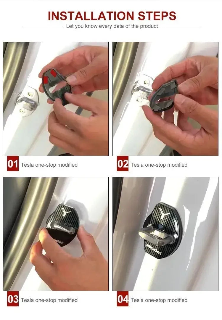 Car Door Lock Buckle Cover Door Lock For Tesla Model Y Carbon Fiber Metal  Sticker Protector Accessories Decoration