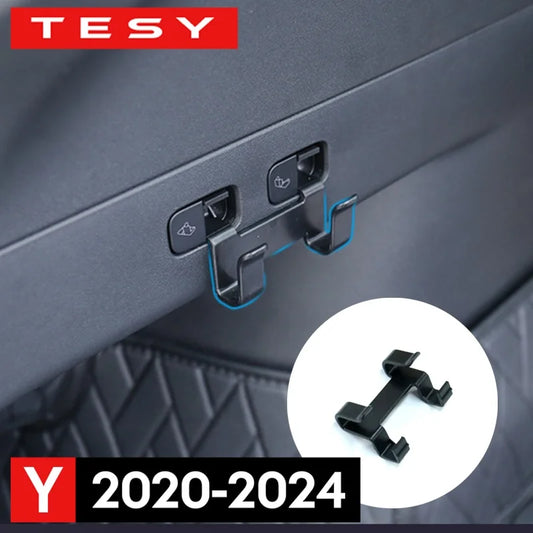 for Tesla Model Y 2020-2024 Rear Trunk Hook Seat Button Cargo Grocery Shopping Bag Holder Umbrella Hanger Storage Car Interior