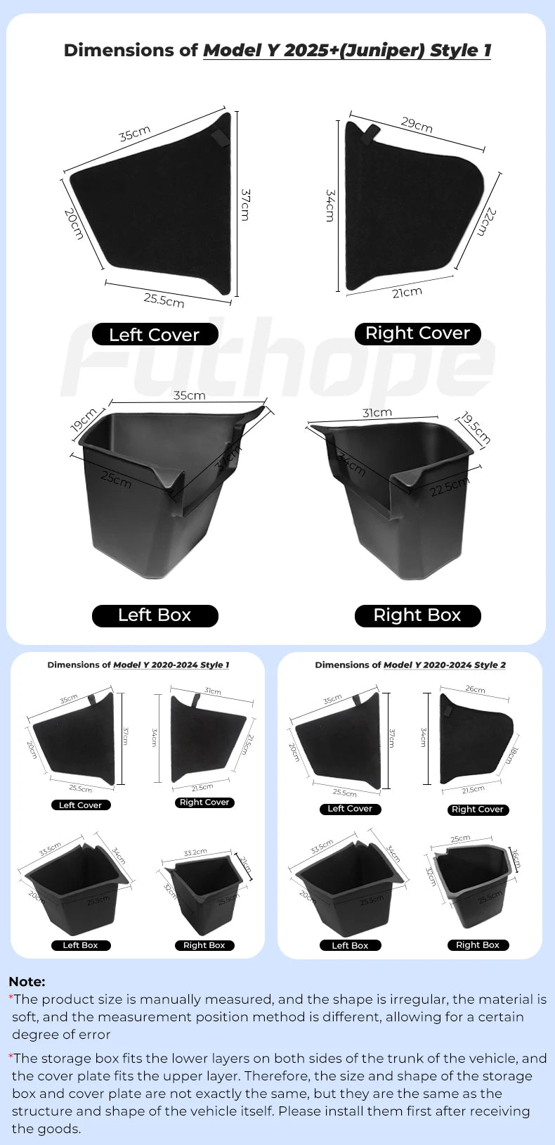 Futhope Car Trunk Side Storage Box For Tesla Model Y New juniper Flocking Cover Mat Partition Board Stowing Space Decoration
