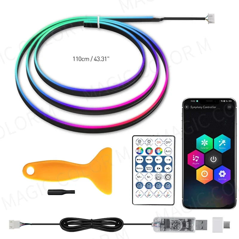 Vgetting For Tesla Car Ambient Lights USB LED Interior RGB Symphony Atmosphere Lamp APP Control Remote For Universal Car Models