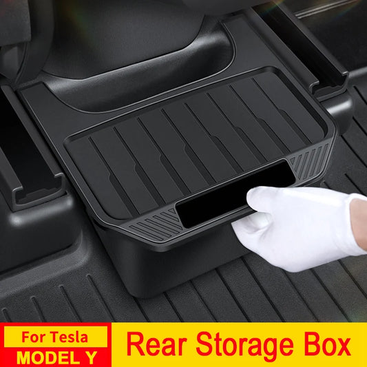 Rear Seat Storage Box for Tesla Model Y Juniper 2025-2021 Organizer Center Console Bins Backseat Trash Can Garbage Accessories