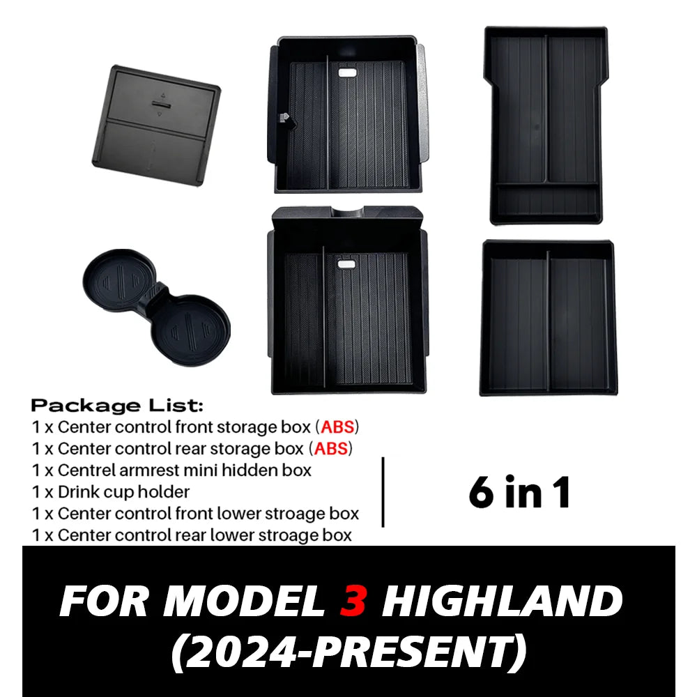 for Tesla Model 3 Highland 2024 Console Armrest Storage box Interior Organizer ABS Rubber Pad or Flocking