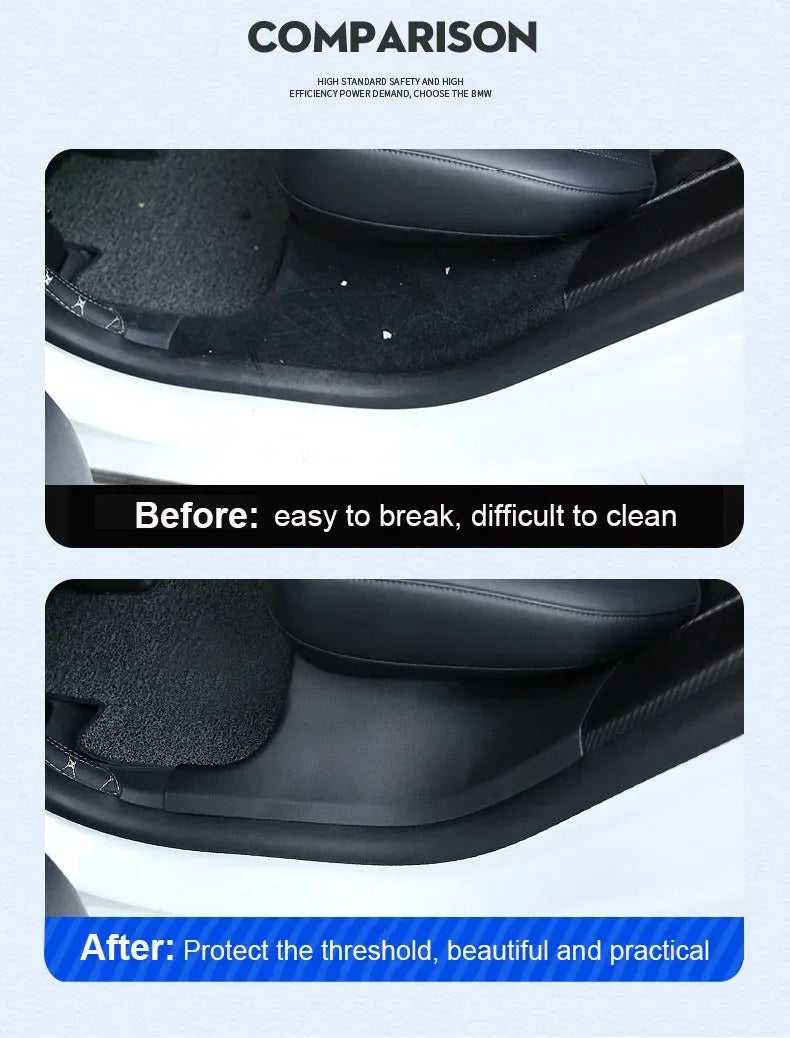 2pcs Rear Door Sill Guards For Tesla Model Y ABS Inner Protector Plate Cover Trim Car Anti-Dirty Bumper Welcome Pedal Kick Pad
