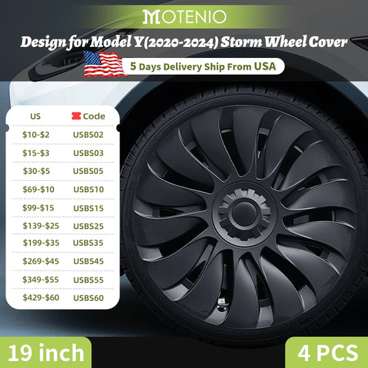 4PCS Design for TESLA Model Y 2020-2024 Vehicle Full Coverage Storm Wheel Cover Cap 19 Inches Wheel Hubcap Automobile Accessorie