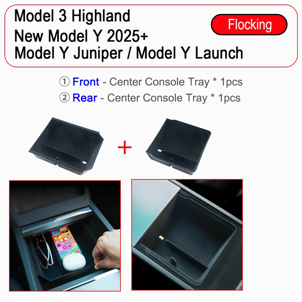 Center Console Trays for Tesla Model Y Juniper 2025 Launch Model 3 Highland Organizer Accessories Armrest Storage Box Cup Holder