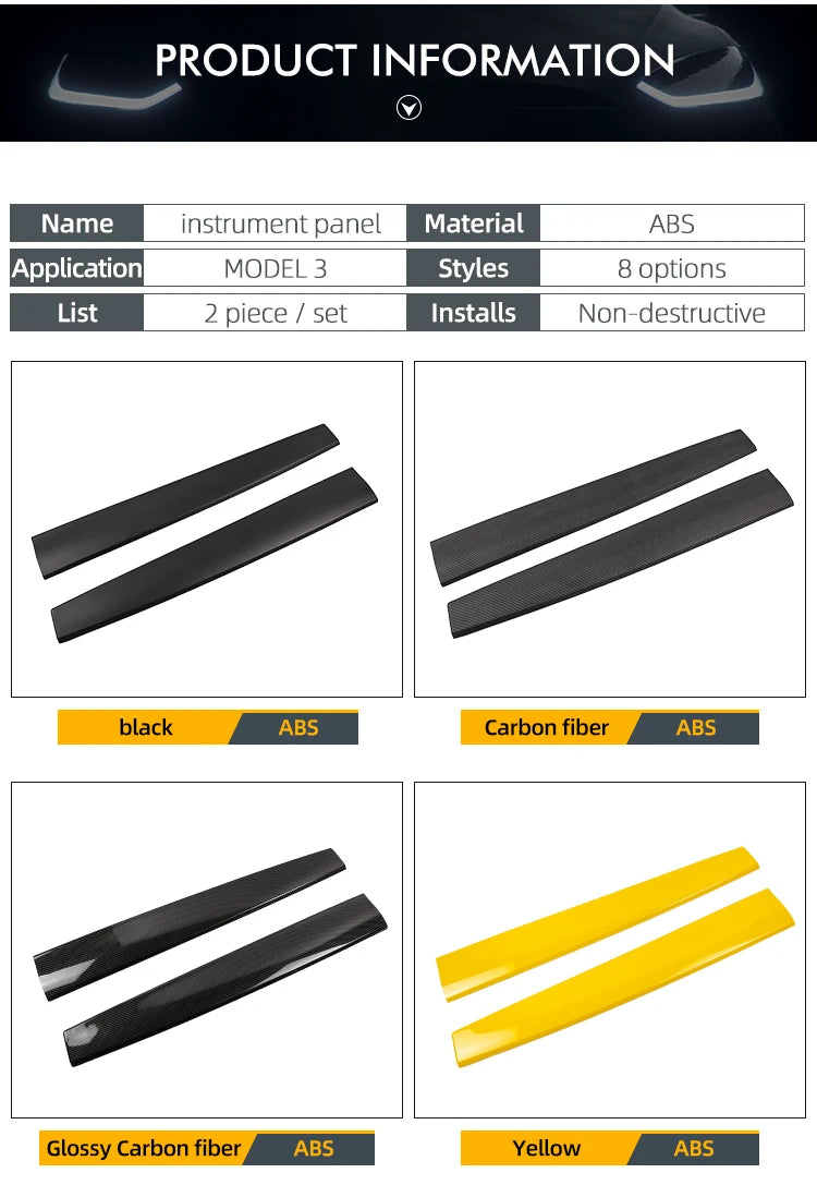 Heenvn For Tesla Model 3 2023 Carbon Fiber ABS Car Center Console Panel Trim Model Y 2022 Accessories Tesla Model 3 Dashboard