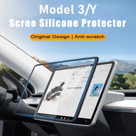 Silicone Screen Protective Frame For Tesla Model 3 Y Edge Cover Central Control Navigation Screen Protector Trim Car Accessories