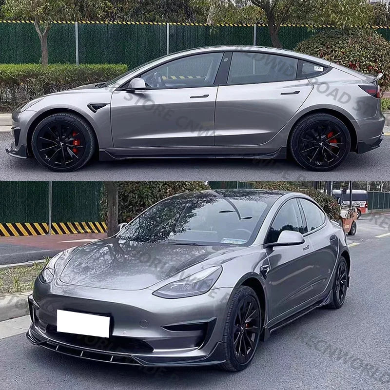 For Tesla Model 3 Y Highland 2017-2024 Side Skirts Body Kits Carbon Fiber Pattern Black ABS Fast Tunning For Tesla Accessories