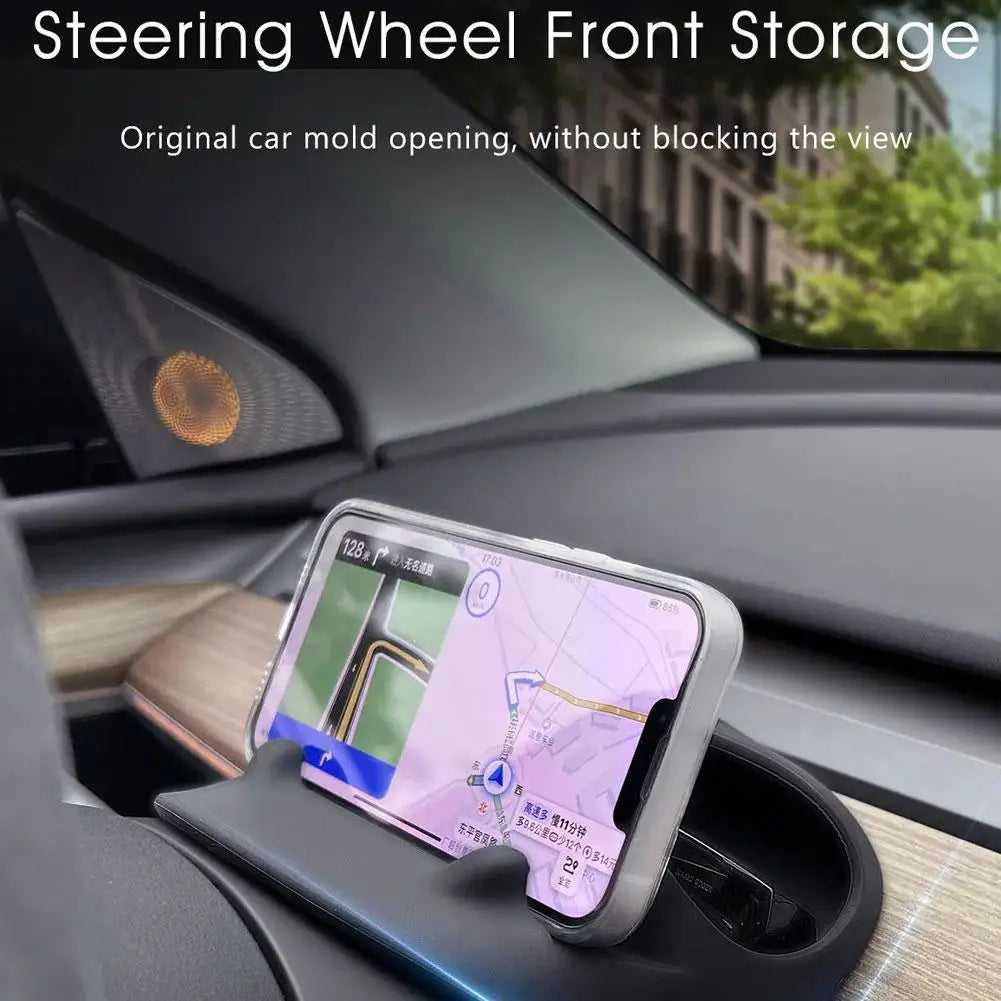 Steering Wheel Front Storage Box for Tesla Model 3 Y 2023 Multifunctional Silicone Phone Holder Glasses Storage Car Accessories