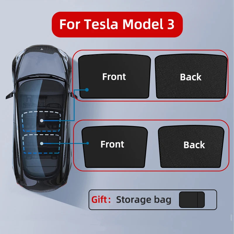 For Tesla Model 3 Y 2021-2024 highland Ice Cloth Buckle SunShades Glass Roof Sunshade Front Rear Sunroof Skylight