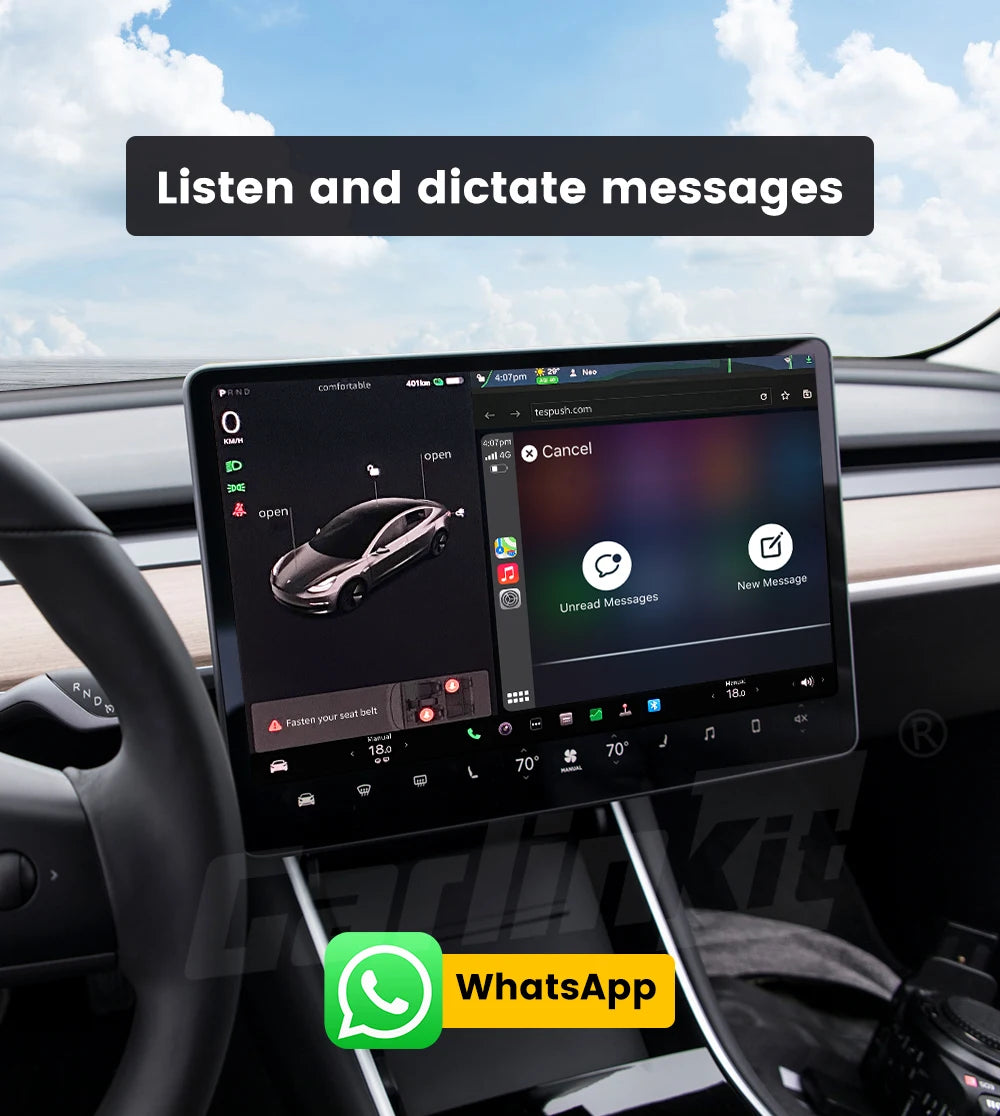 T2C Carlinkit Wireless CarPlay Adapter For Tesla Car Play Wireless Dongle for Model 3 Model Y S X Waze Spotify Android Auto