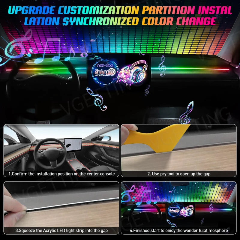 Vgetting For Tesla Car Ambient Lights USB LED Interior RGB Symphony Atmosphere Lamp APP Control Remote For Universal Car Models
