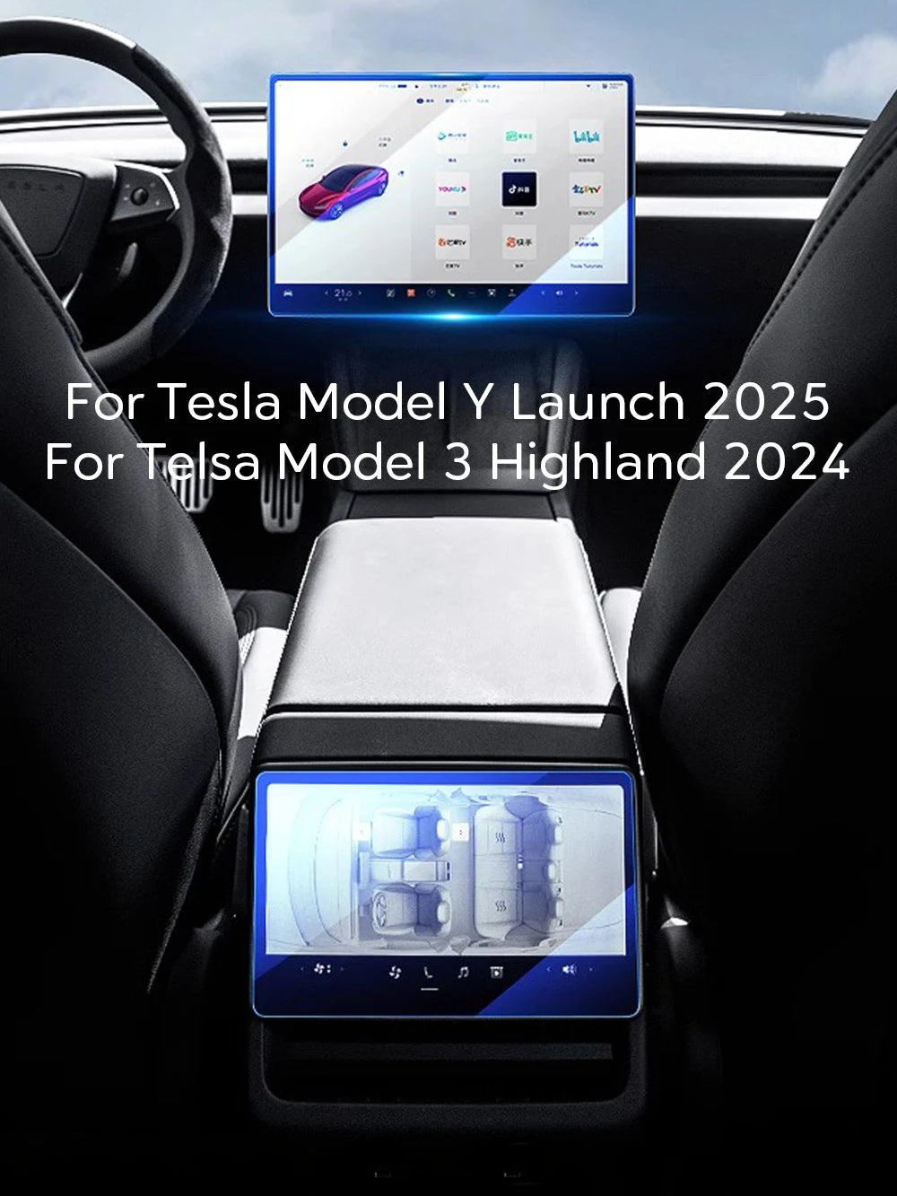 Tempered Glass Film Protector for New Tesla Model Y Juniper 2025 Launch Model 3 Highland 2024 Front and Rear Screen Protective