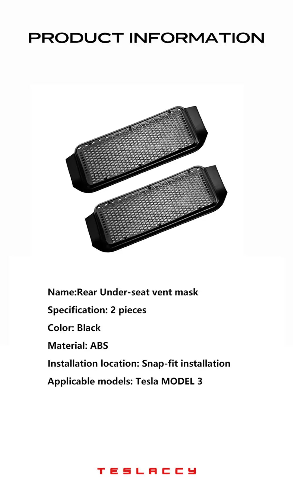 For Tesla Model Y 2020-2023 Car Air Conditioner Outlet Protection Cover Rear Air Vent Mask Under Seat Anti Dust Prevent 2pcs