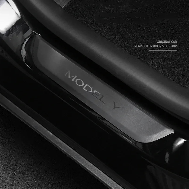 2pcs Rear Door Sill Guards For Tesla Model Y ABS Inner Protector Plate Cover Trim Car Anti-Dirty Bumper Welcome Pedal Kick Pad