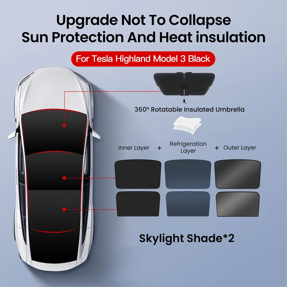 YZ For Tesla Model 3 Y Highland 2021-2024 sun visor for car Upgrade Ice Cloth Buckle Sun Shades Glass Roof Skylight Vehicle