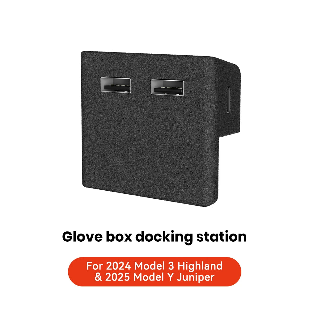 YZ For Tesla Model 3 Y Highland Juniper 2021-2025 Glove Box Flocking USB HUB Adapter Quick Charger Car Accessories